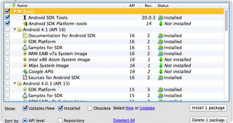 The Android SDK Manager. Image from XDA.